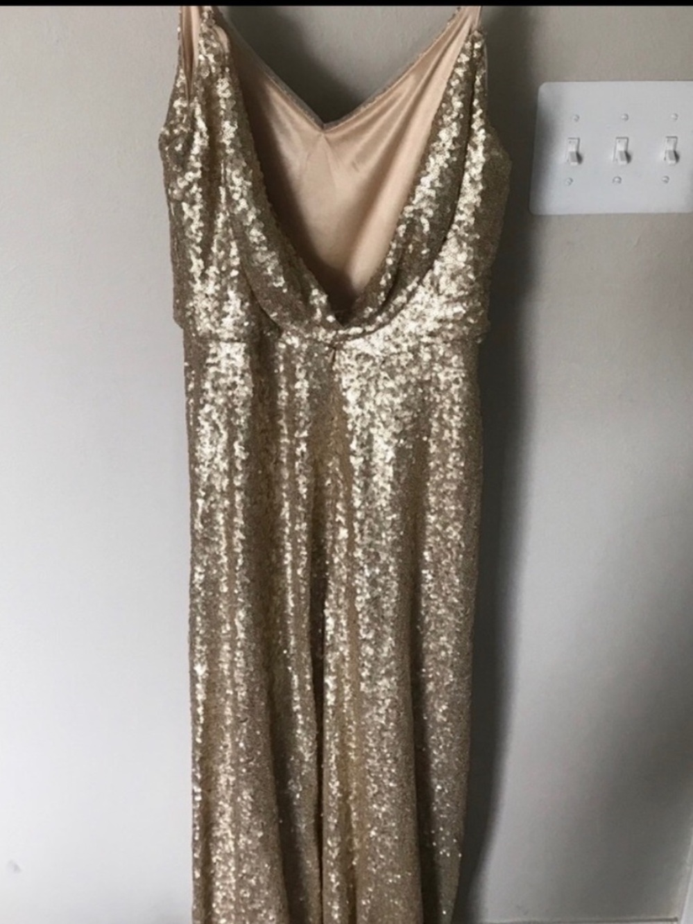 Jenny Yoo Gold Sequin Cowl-Back Slip Gown - Picture 3 of 4